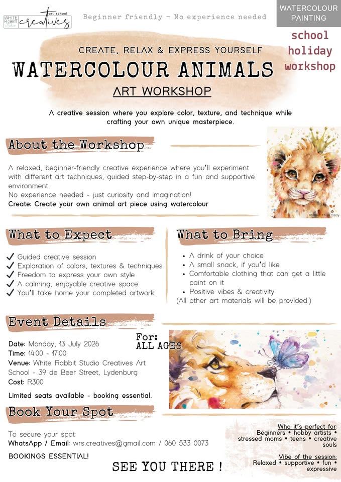 watercolour animals art workshop