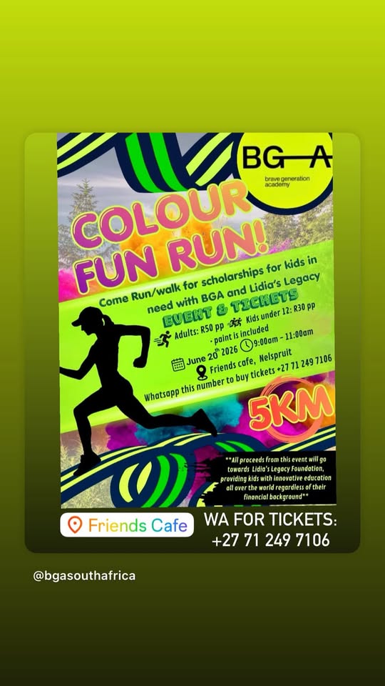colour fun run @friends cafe nelspruit