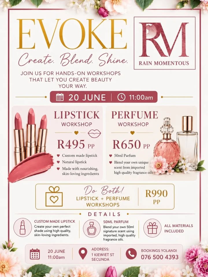 lipstick and perfume workshop at evoke